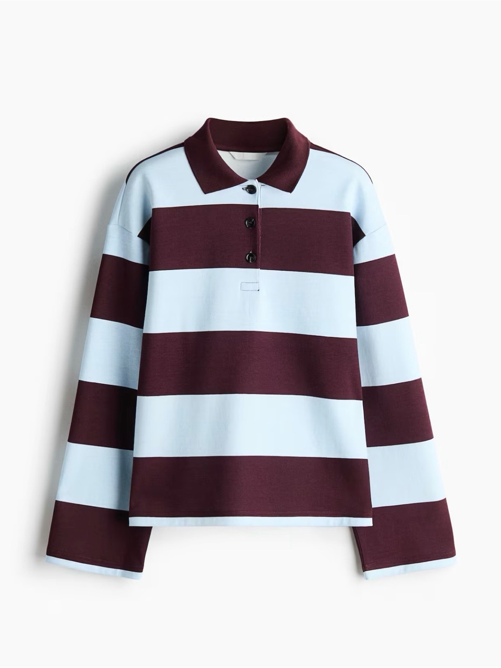 Women’s Long-Sleeve Rugby Polo Shirt - Light Blue & Brown